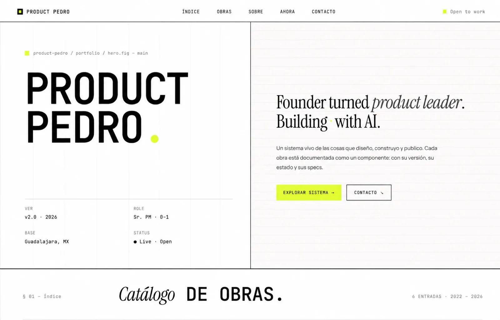 First brutalist draft of the Product Pedro landing