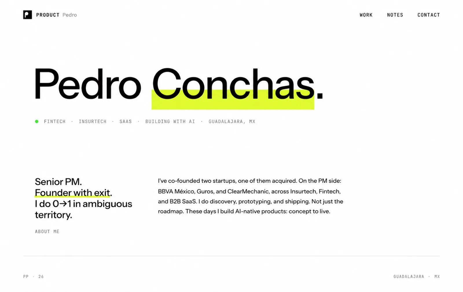Final minimal design of the Product Pedro homepage in Claude Design