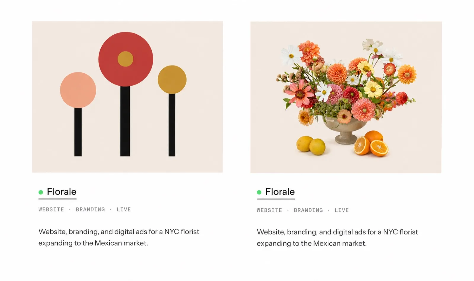 Florale card: Bauhaus illustration vs real photo, side by side